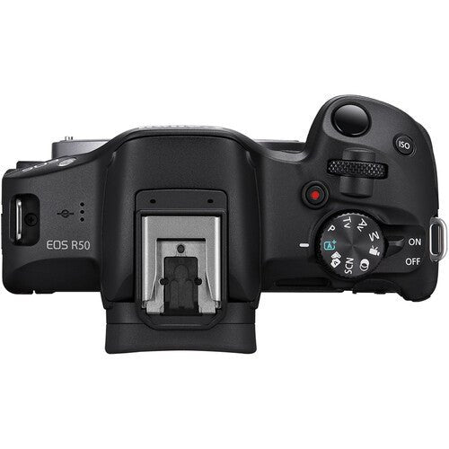 طقم Canon EOS R50 (18 - 45) (55 - 210) أسود (مع محول) - كاميرات eBphotovideo بدون مرايا