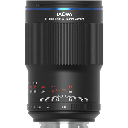 Camera lens with brand name Laowa on a white background