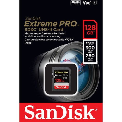 Sandisk 128GB Extreme PRO 300MB/s SDXC UHS - II - eBphotovideoFlash Memory Cards