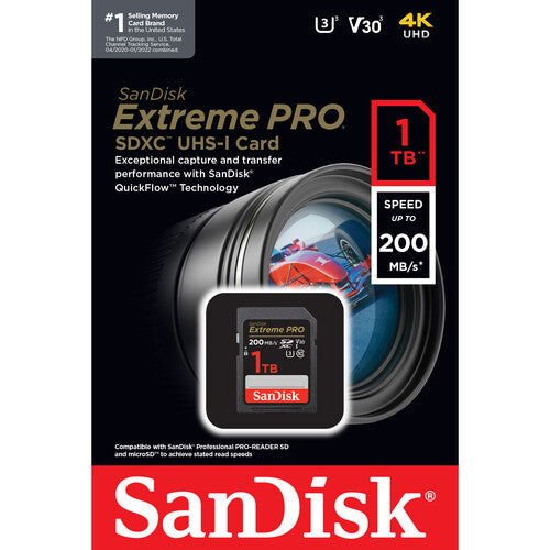 Sandisk 1TB Extreme PRO 200MB/s SDXC UHS - I - eBphotovideoFlash Memory Cards