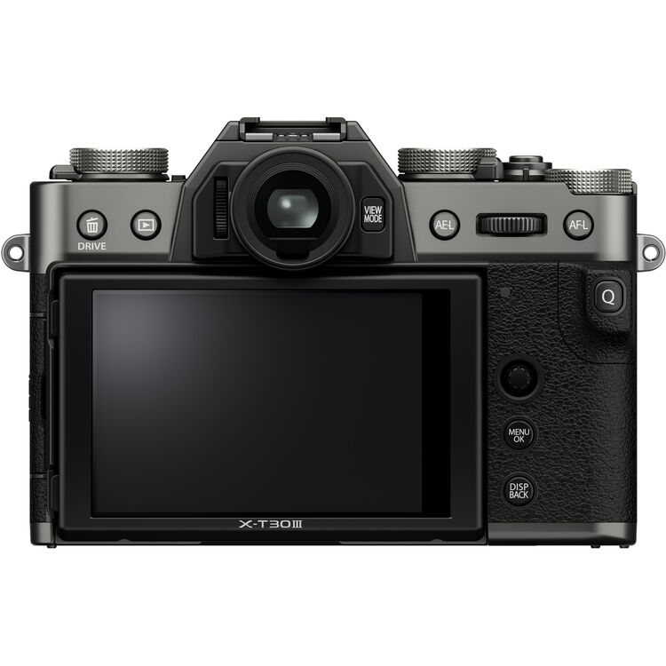 Fujifilm X-T30 III Charcoal Silver Rear View with 3.0 inch Tilting Touchscreen LCD and OLED Viewfinder