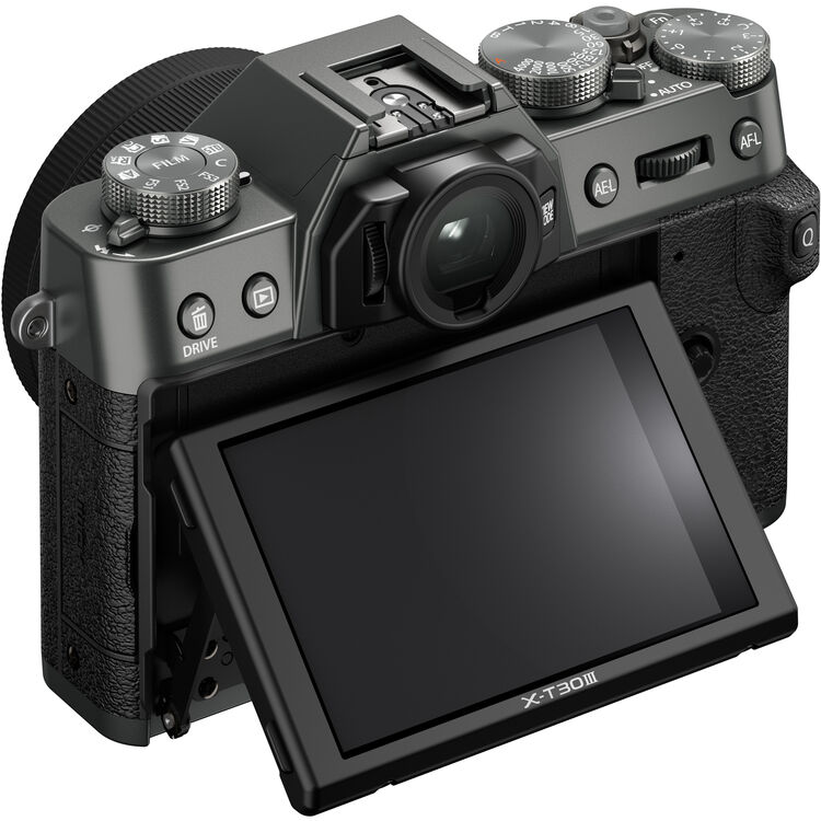 Fujifilm X-T30 III Charcoal Silver Rear View with 3.0 inch Tilting Touchscreen LCD and OLED Viewfinder