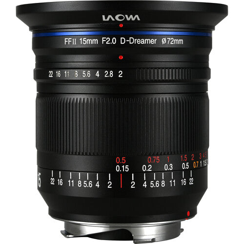 Camera lens with Laowa branding on a white background